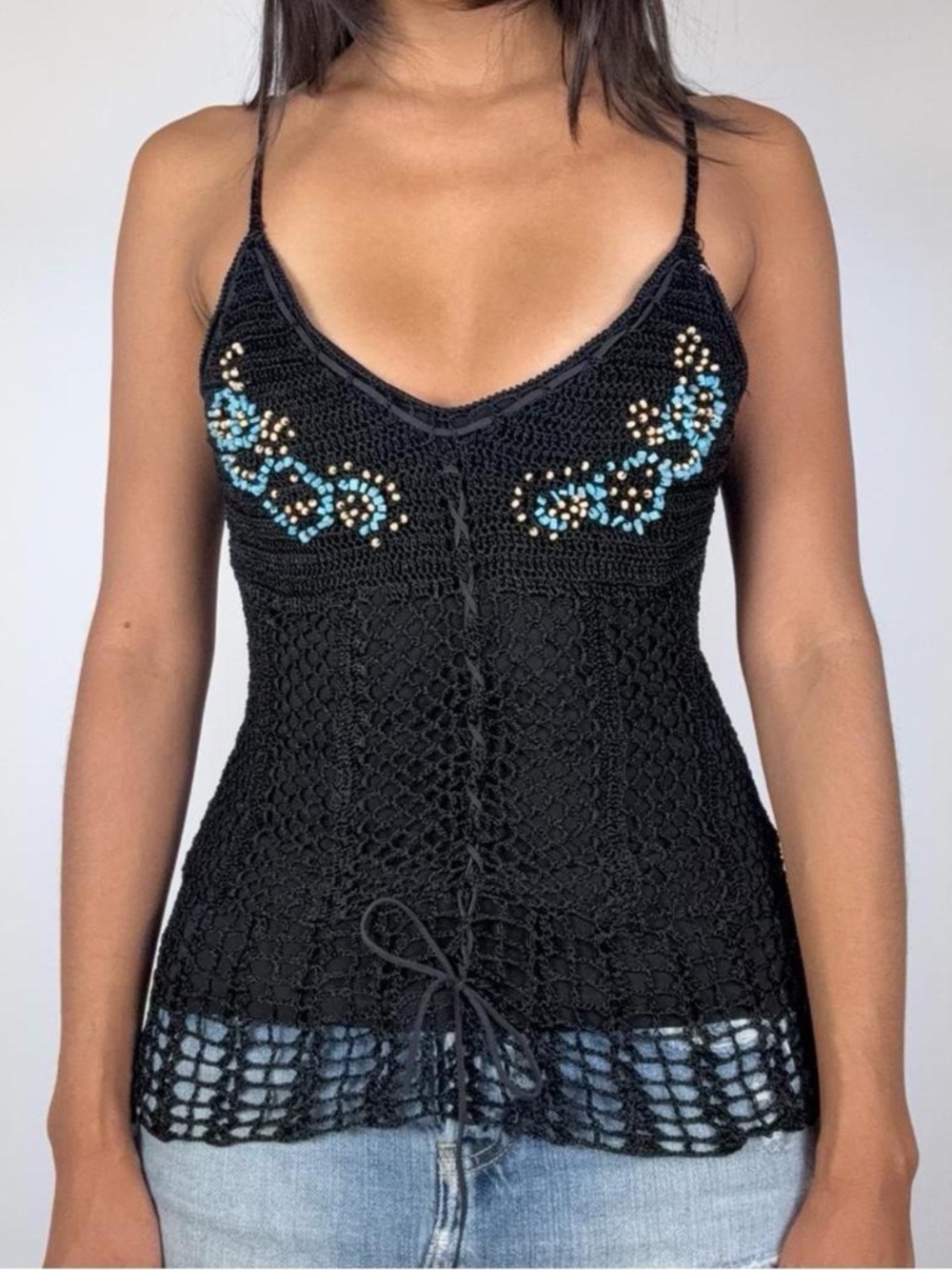 Y2k BOHO WESTERN CROCHET BEADED TANK TOP